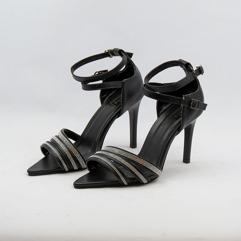 stiletto-rhinestone-sandals-black صندل زنانه پاشنه سوزنی نگیندار مدل تیغهای با مچبند - مناسب مجلسی و عروس (مشکی و کرم) ۹ سانت - تصویر 1