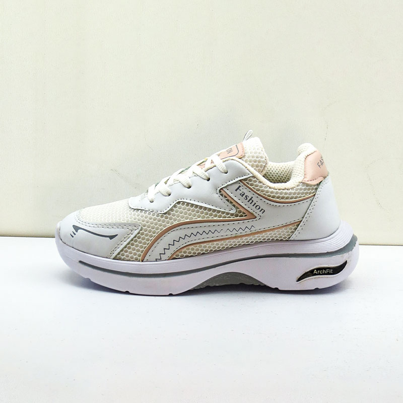 women-fashion-runner-mesh-leather-white-rosegold-sneaker کتونی اسپرت زنانه Fashion رویه تور و چرم، کفی طبی، زیره پی یو، سایز ۳۷ تا ۴۰ - تصویر 1